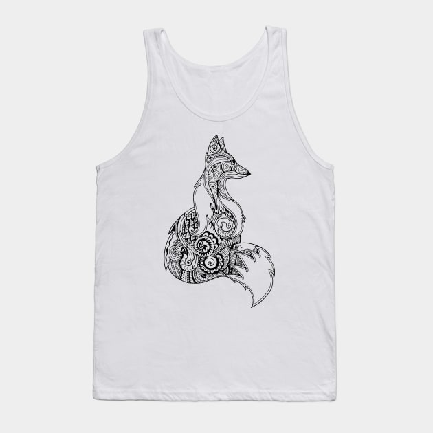 Zentangle monochrome fox Tank Top by ComPix